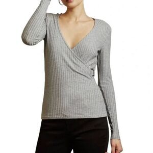 Ted Baker‎ London Rib Detail Jersey Wrap Top Gray Size 4 (US M) NWT
